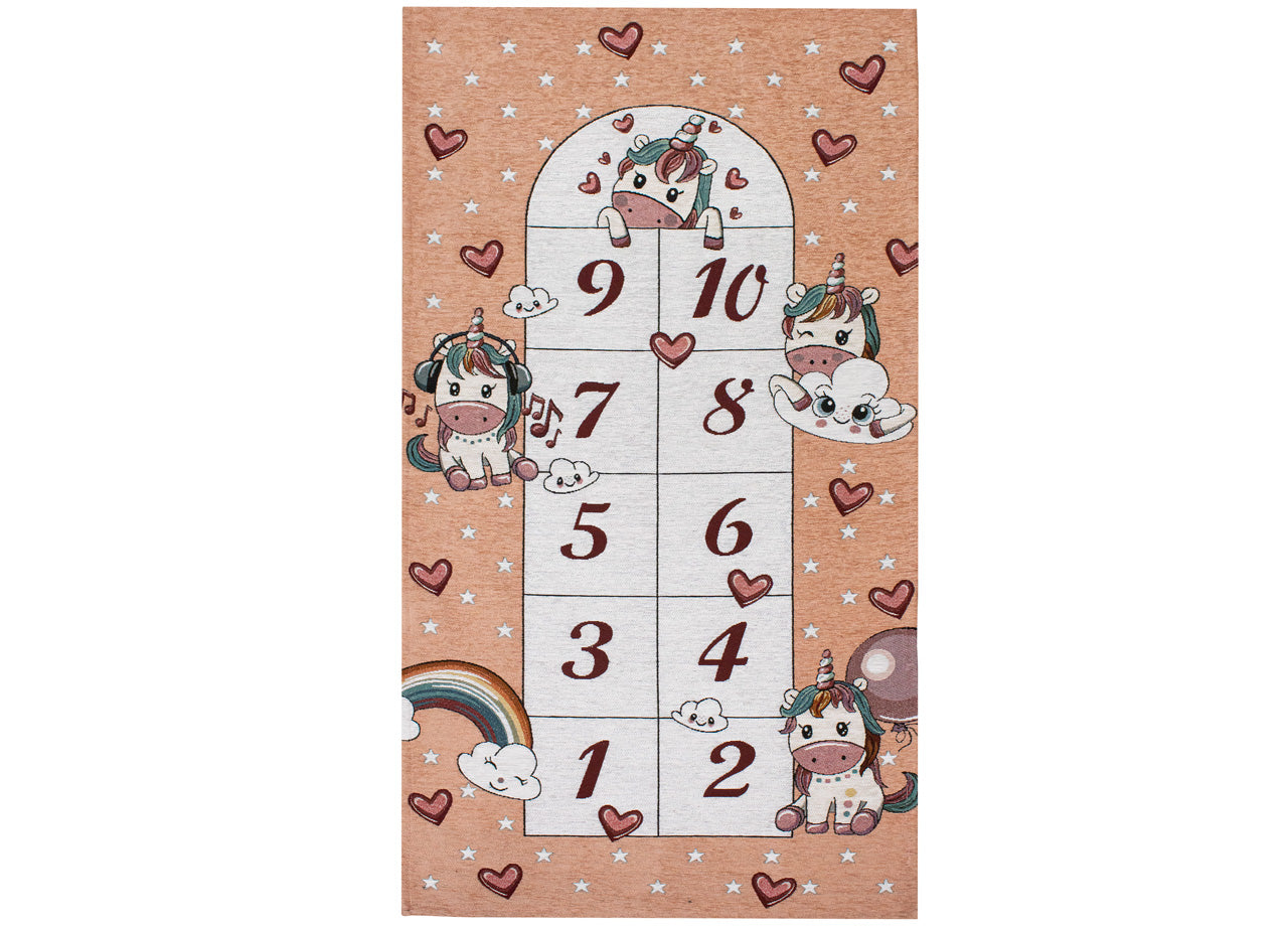 Tappeto Arredo e Gioco Antiscivolo Per Cameretta Bambini Disegno Unicorni - 115x175 - Rosa Anitco