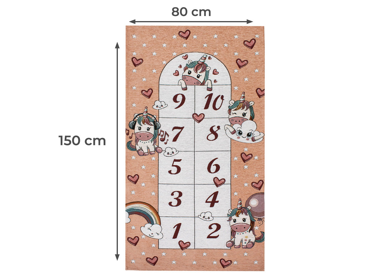 Tappeto Arredo e Gioco Antiscivolo Per Cameretta Bambini Disegno Unicorni - 80x150 - Rosa Anitco
