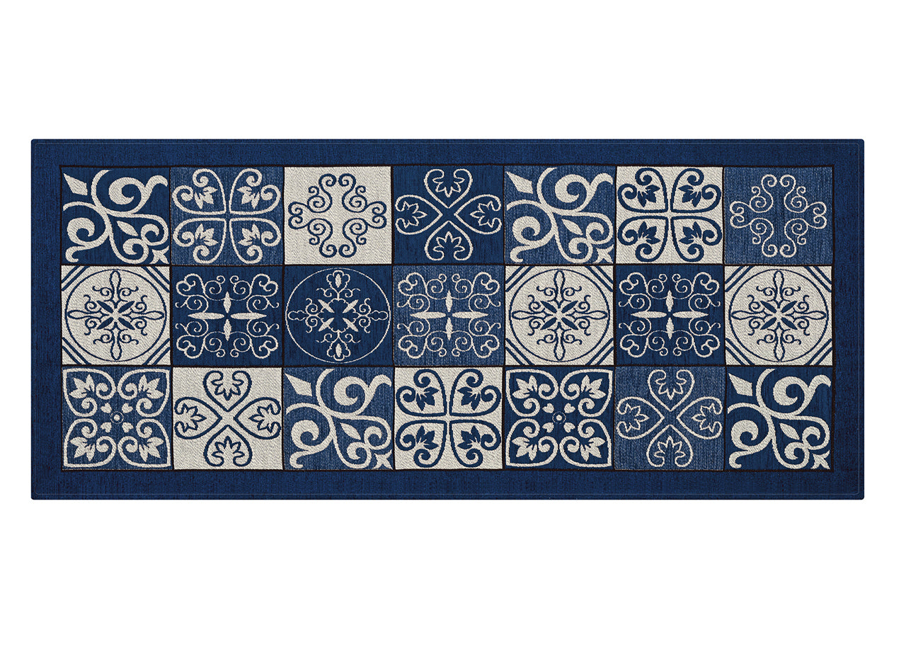 Tappeto Passatoia Runner Cucina Antiscivolo Lavabile Disegno Maiolica Suardi - 55x115 - Blu