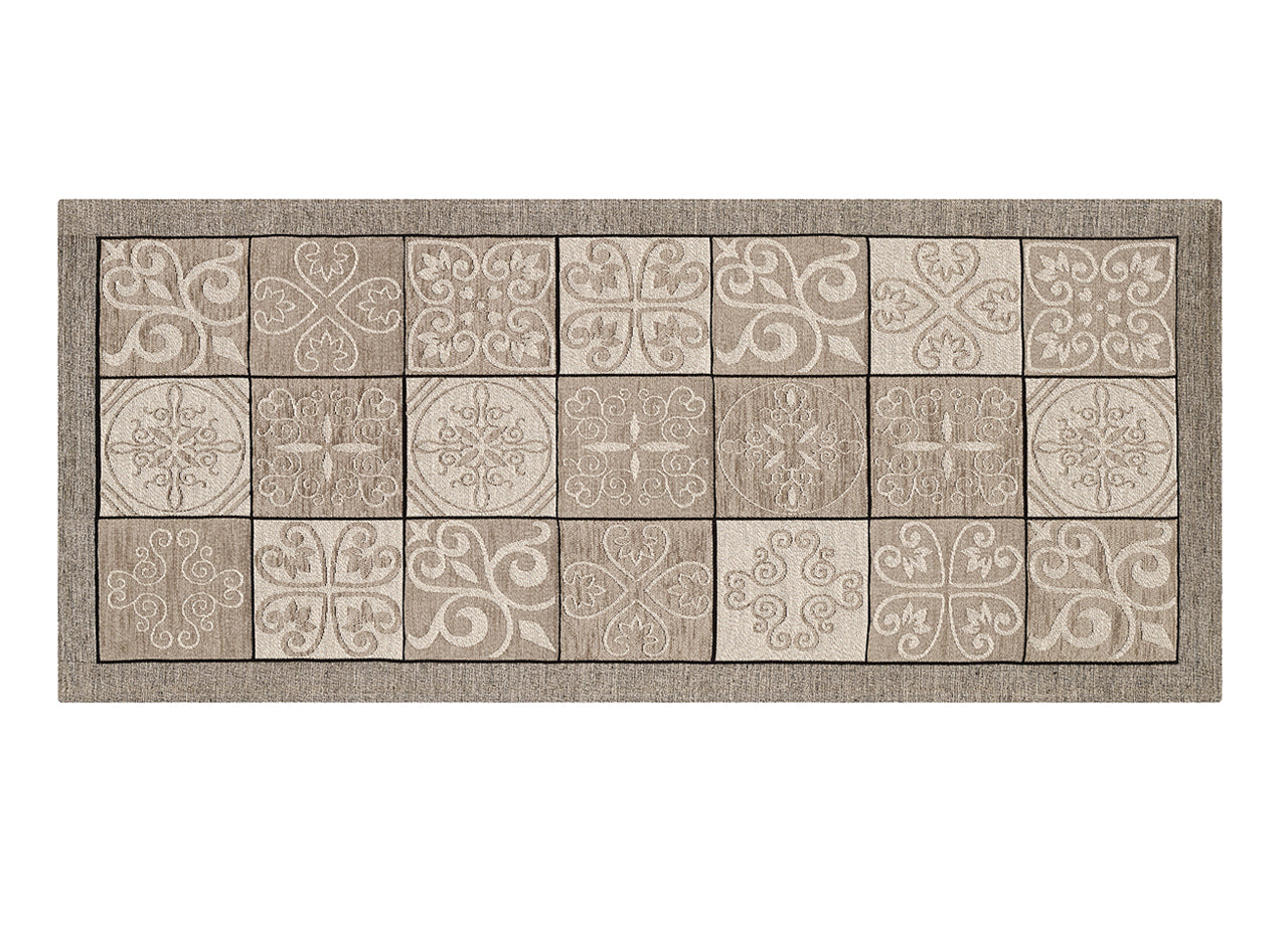 Tappeto Passatoia Runner Cucina Antiscivolo Lavabile Disegno Maiolica Suardi - 55x240 - Tortora