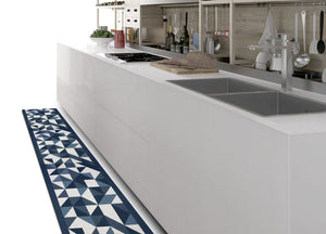 Tappeto Passatoia Cucina Antiscivolo Tessuto Jacquard Disegno Origami Blu - 57x115 - Blu