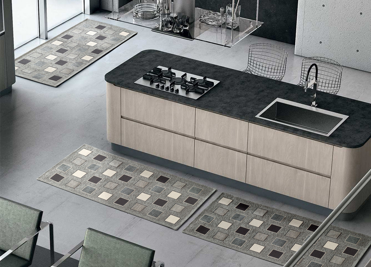 Tappeto Passatoia Runner Cucina Antiscivolo Lavabile Disegno Square Suardi - 55x240 - Grigio