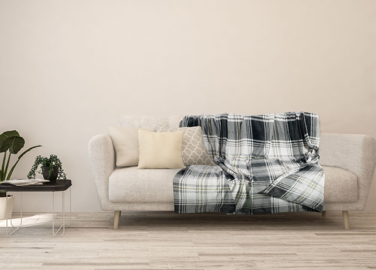 Plaid Divano Tartan Scozzese A Quadri Coperta Inverno Calda Morbida - 1 Piazza - Grigio