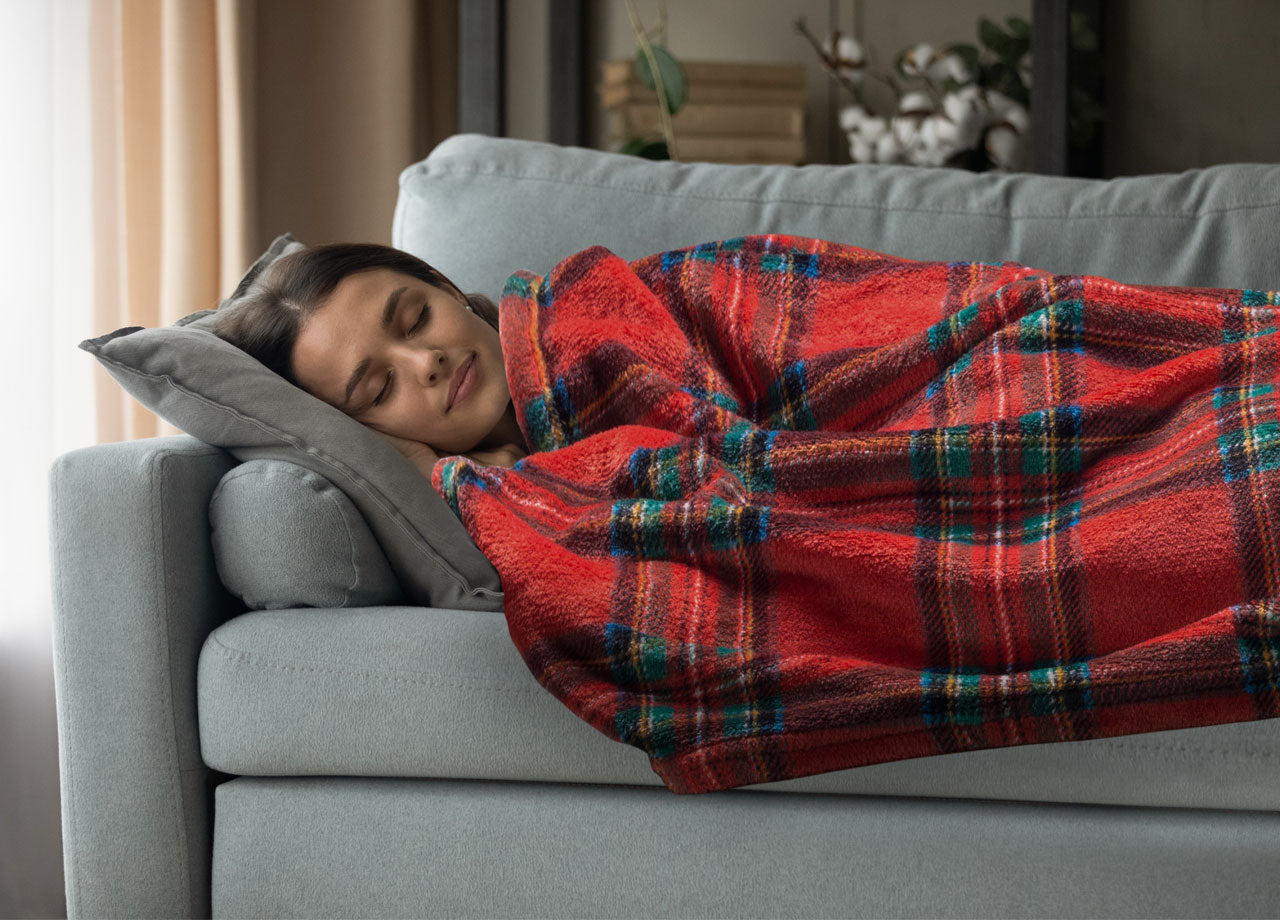 Plaid Divano Tartan Scozzese A Quadri Coperta Inverno Calda Morbida - 2 Piazze - Bordeaux