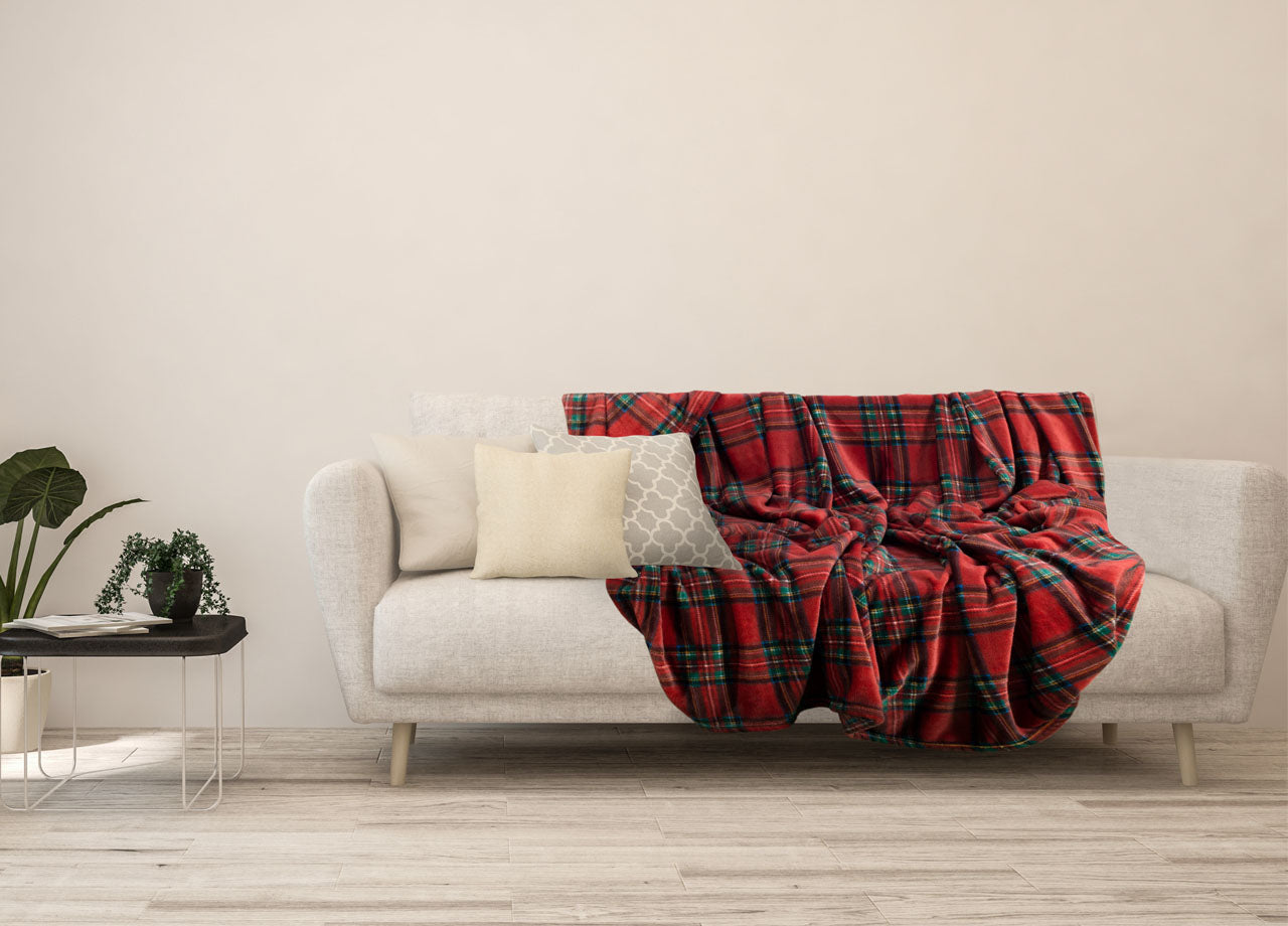 Plaid Divano Tartan Scozzese A Quadri Coperta Inverno Calda Morbida - 2 Piazze - Bordeaux