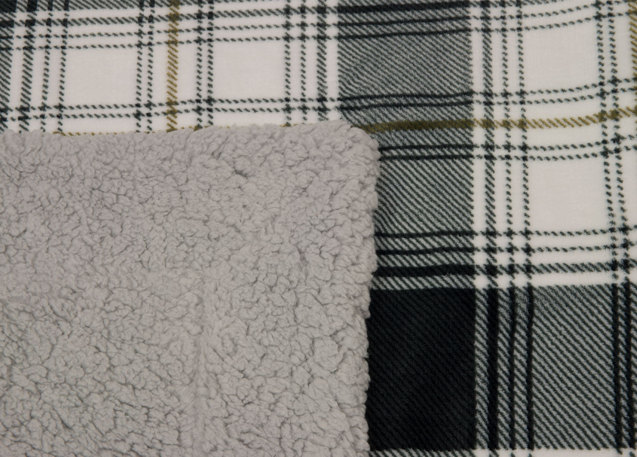 Plaid Coperta Divano Tartan Scozzese Retro Agnellato Pelliccia Sherpa Inverno Caldo - 130x160 - Grigio