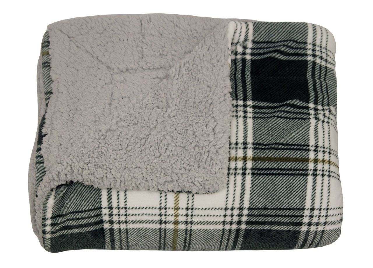 Plaid Coperta Divano Tartan Scozzese Retro Agnellato Pelliccia Sherpa Inverno Caldo - 130x160 - Grigio
