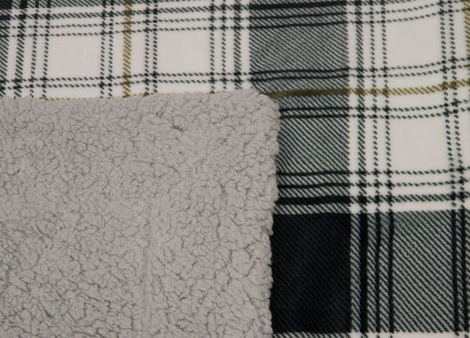 Plaid Coperta Divano Tartan Scozzese Retro Agnellato Pelliccia Sherpa Inverno Caldo - 1 Piazza - Grigio