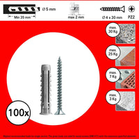 TASSELLO SX-S DIAM. 5 MM CON VITE - CONF. 100 PZ  - FISCHER