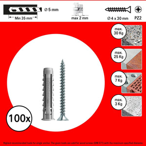 TASSELLO SX-S DIAM. 5 MM CON VITE - CONF. 100 PZ  - FISCHER