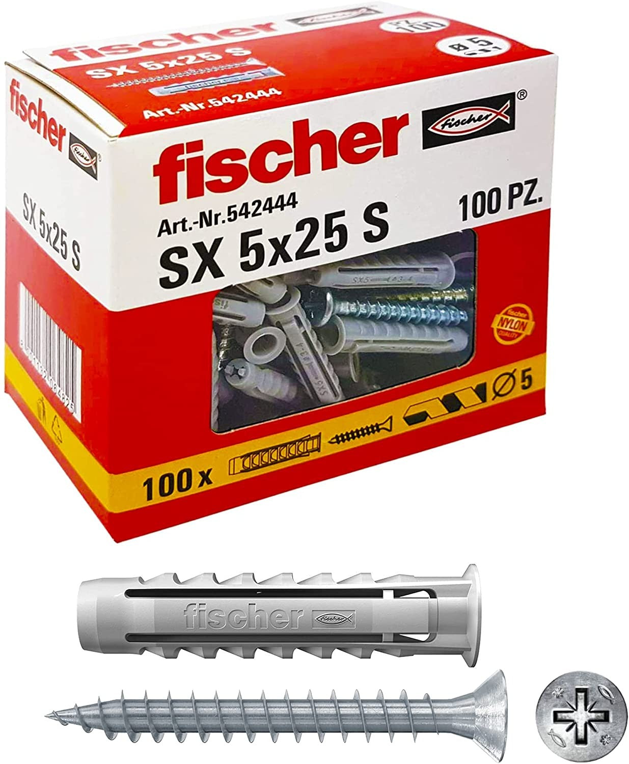 TASSELLO SX-S DIAM. 5 MM CON VITE - CONF. 100 PZ  - FISCHER
