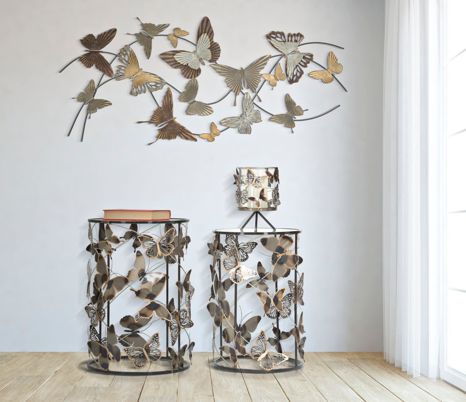 TAVOLINETTI FARFALLE COPPIA CM 41,3X55-35X50,3