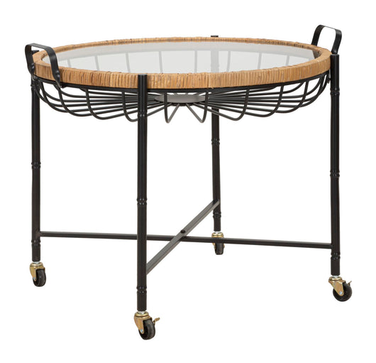 TAVOLINETTO CEBU C/VETRO E RUOTE CM 70,5X65X57