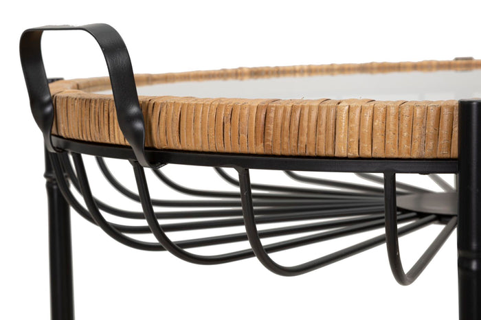 TAVOLINETTO CEBU C/VETRO E RUOTE CM 70,5X65X57