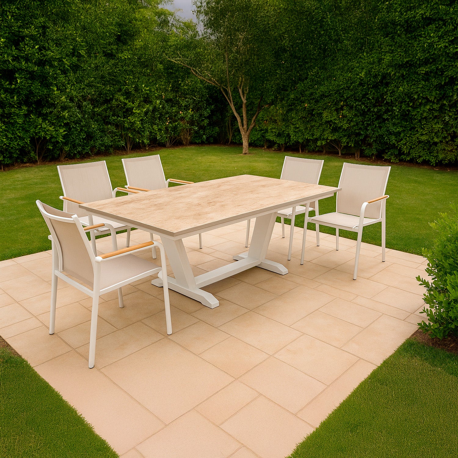 SINED Tavolo Allungabile 180-280 cm Crema Praline in Alluminio e Kedra Ceramica