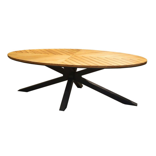 SINED Tavolo da Giardino Ovale in Alluminio Antracite con Piano in Teak FSC® 240x120 ideale per Pranzi allAperto - Modello SUPERGA