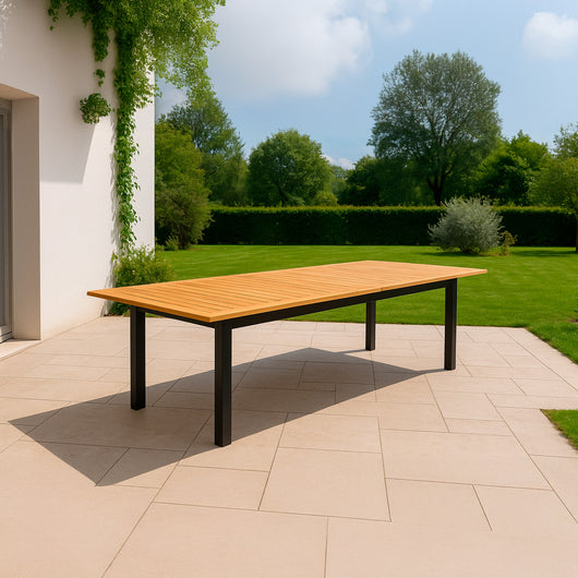 SINED Tavolo da giardino rettangolare allungabile in alluminio e teak FSC® colore teak e antracite 180-260 cm capienza fino a 10 persone modello SUPERGA