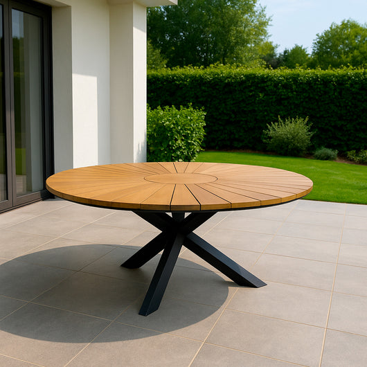 SINED Tavolo da Giardino Rotondo Ø150 cm in Teak FSC® con Struttura in Alluminio Verniciato Antracite - Modello SUPERGA
