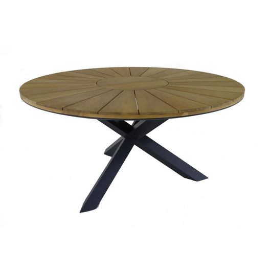 SINED Tavolo da Giardino Rotondo Ø150 cm in Teak FSC® con Struttura in Alluminio Verniciato Antracite - Modello SUPERGA