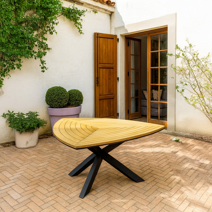 SINED Tavolo da Giardino Triangolare in Teak e Alluminio Antracite - Modello Superga