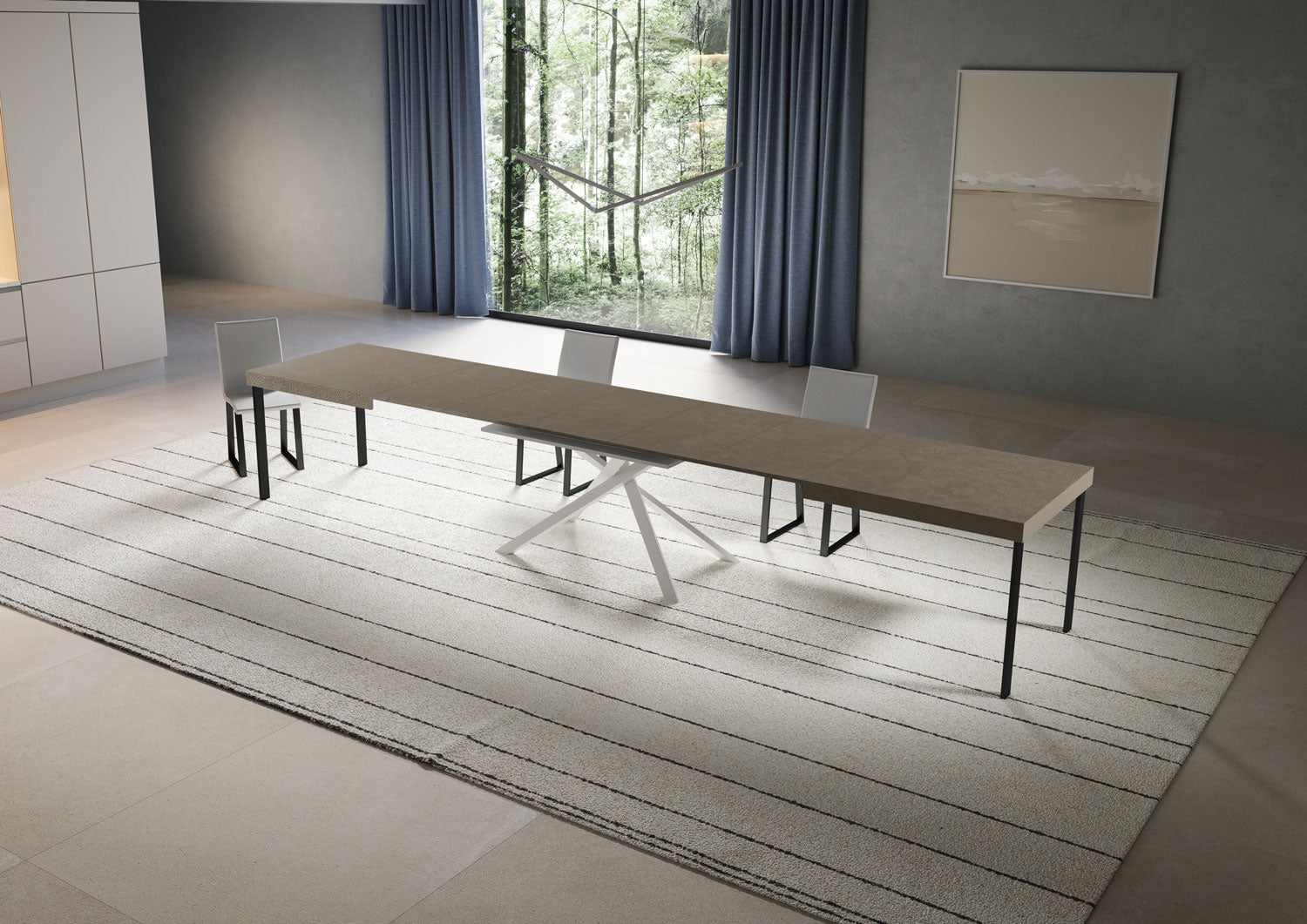 Tavolo allungabile 200/460x90 cm Niket tortora gambe bianche