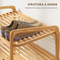 Scaffale Scarpiera a 3 Livelli per 12 Scarpe con Ripiani a Doghe in Bambù, 76x33x50.8 cm, Colore Legno