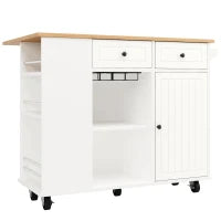 Isola da cucina con piano di lavoro regolabile e spazio di conservazione, Carrello da portata pieghevole, 120x42x91,5 cm, Bianco