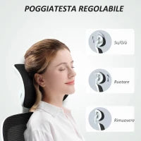 Sedia da Ufficio Girevole con Poggiatesta e Altezza Regolabili, Braccioli Ribaltabili e Inclinazione, Nero
