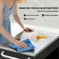 Carrello da Cucina in Acciaio Inox con Armadietto Contenitore e 6 Ganci, 86x50x86.5 cm, Nero