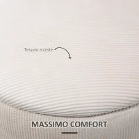 Set di 2 Pouf Contenitore Salvaspazio Rotondi e Imbottiti in Velluto a Coste, Bianco