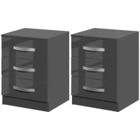 Set 2 Comodini Moderni con 3 Cassetti per Camera da Letto e Soggiorno in Truciolato, 40x36x56 cm, Grigio