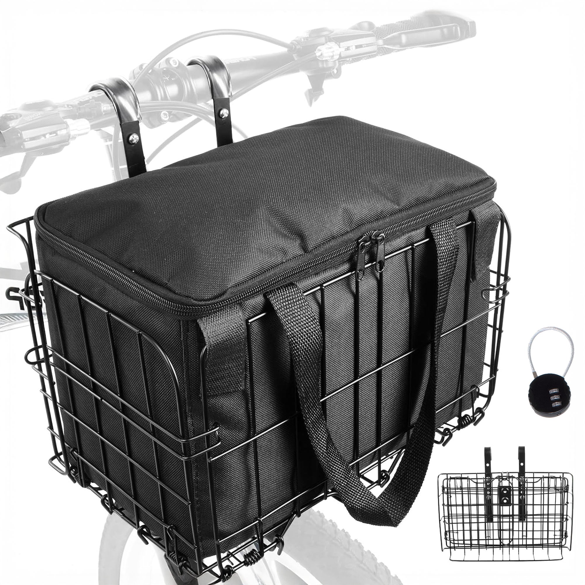 Cargo - Cestino Anteriore per Bicicletta Pieghevole Portaoggetti con Borsa Richiudibile in Metallo Nero