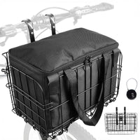 Cargo - Cestino Anteriore per Bicicletta Pieghevole Portaoggetti con Borsa Richiudibile in Metallo Nero