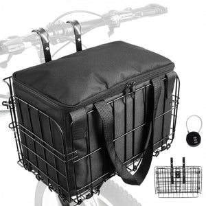 Cargo - Cestino Anteriore per Bicicletta Pieghevole Portaoggetti con Borsa Richiudibile in Metallo Nero