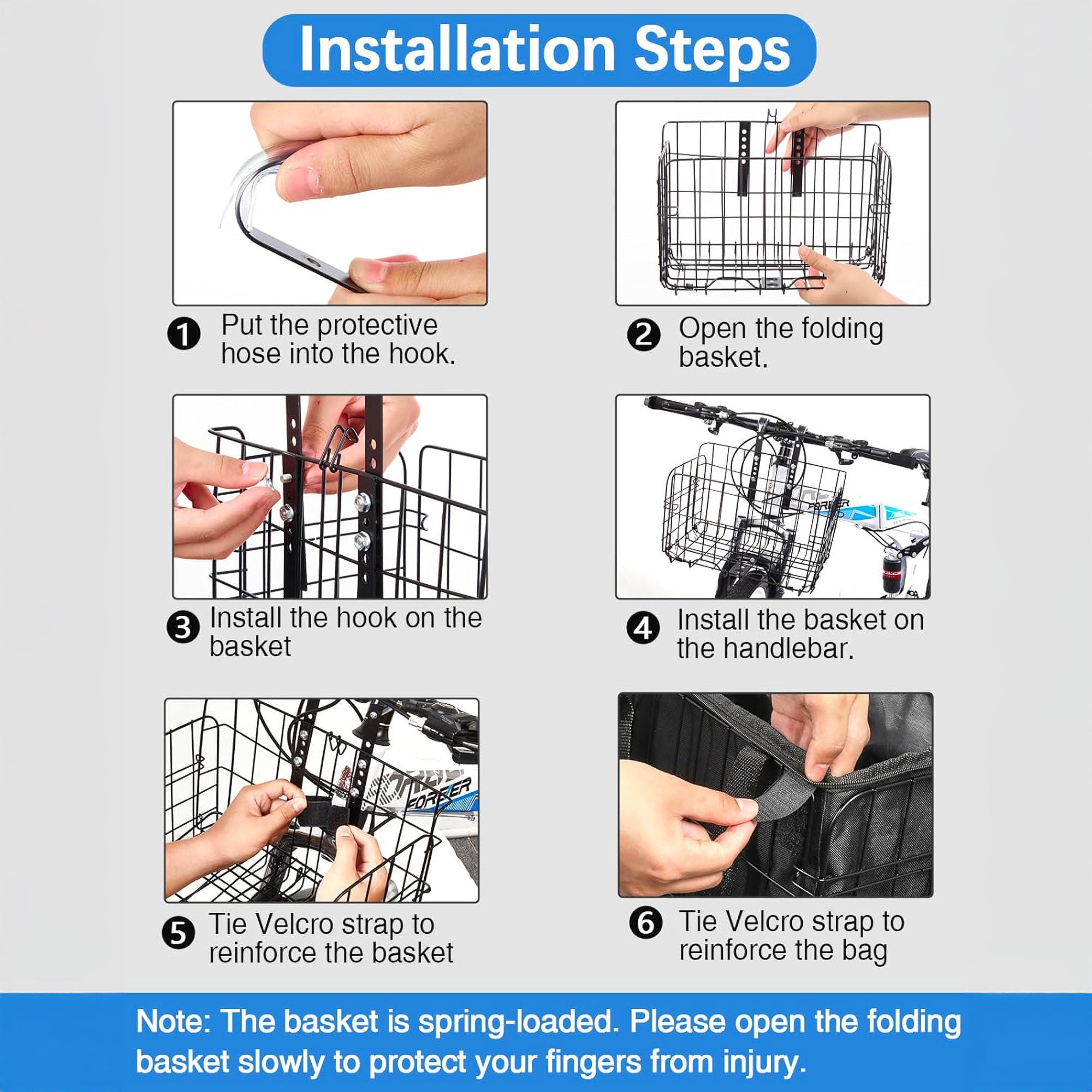 Cargo - Cestino Anteriore per Bicicletta Pieghevole Portaoggetti con Borsa Richiudibile in Metallo Nero