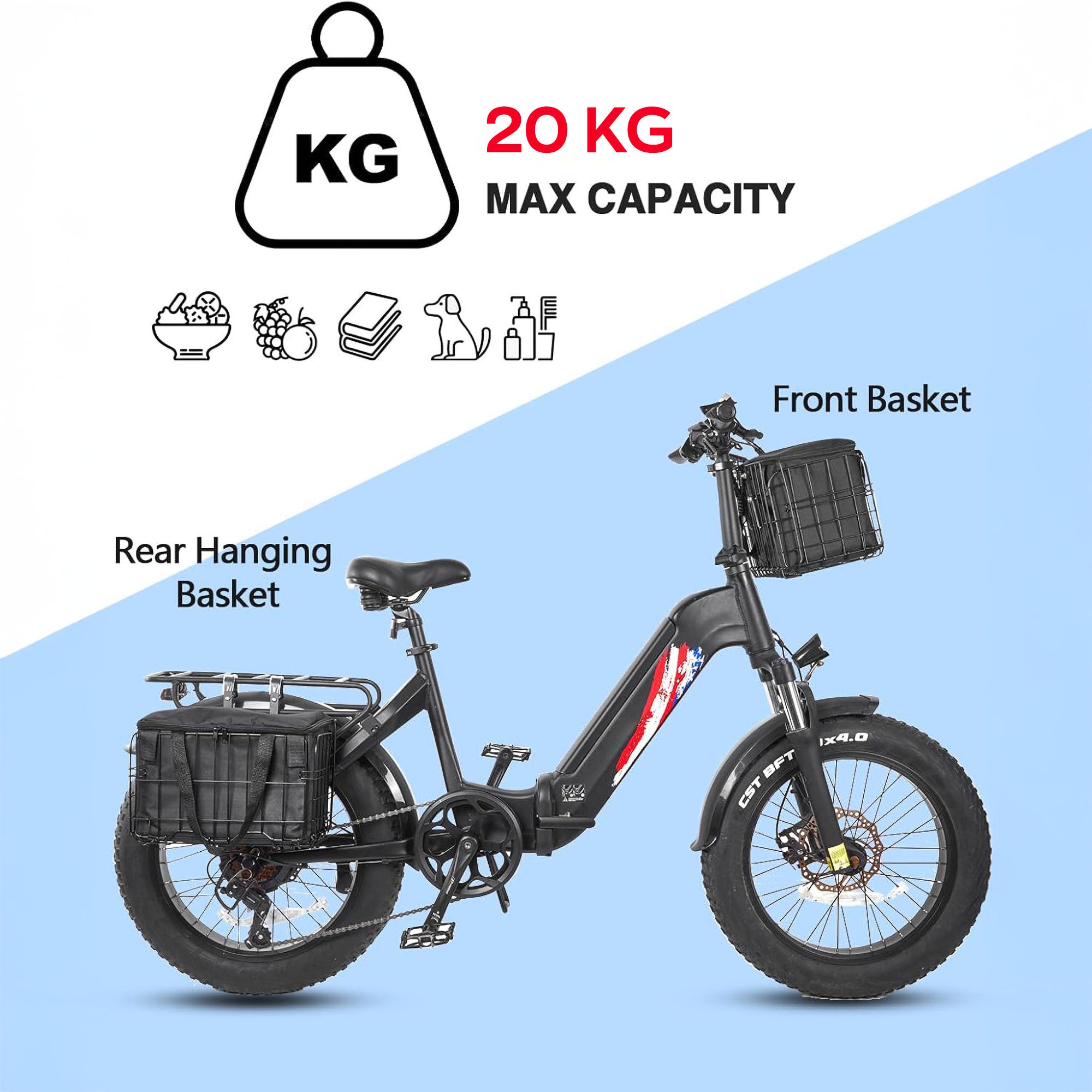 Cargo - Cestino Anteriore per Bicicletta Pieghevole Portaoggetti con Borsa Richiudibile in Metallo Nero