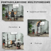 Porta Bilanciere Regolabile con Supporti per Dip Station e Push Up, 111-151x69x120-150 cm, Nero