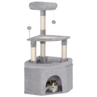 Albero tiragraffi per gatti con palo in sisal, piattaforma e rifugio, 49x49x114cm, Grigio chiaro