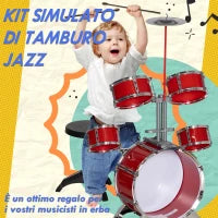 Set Batteria per Bambini da 5 Pezzi con Grancassa con Pedale, Tamburi, Piatto e Sgabello, Età 3-6 Anni, Rosso