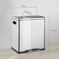 Bidone Immondizia a 2 Sezioni da 15L a Pedale con Coperchio Silenzioso, in Acciaio Inox e PP, 40x34.8x47.5 cm