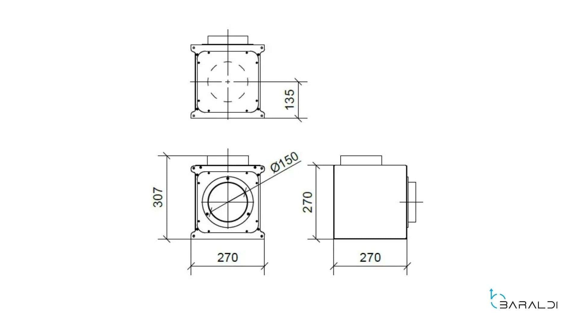 KUBE BOX MOTORE PER INTERNO cm 27x27 - Zincato - 900 m3/h