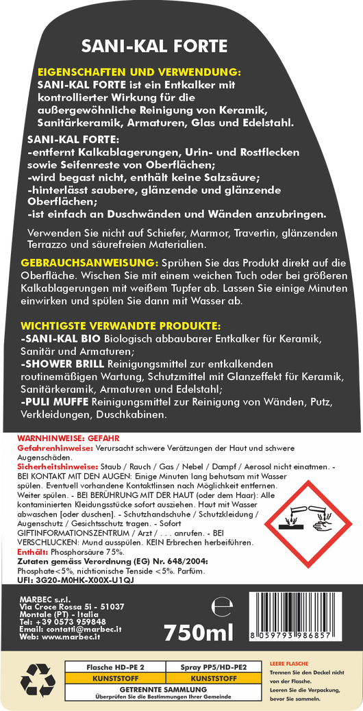 Anticalcare SANI-KAL FORTE   750MLx6Pz