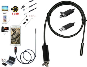 TELECAMERA ENDOSCOPICA 6 LED TUBO FLESSIBILE USB 10 MT IMPERMEABILE ISPEZIONE