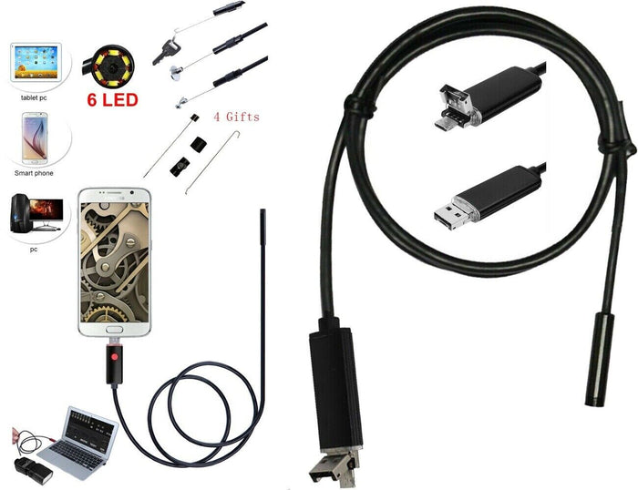 TELECAMERA ENDOSCOPICA 6 LED TUBO FLESSIBILE USB 10 MT IMPERMEABILE ISPEZIONE