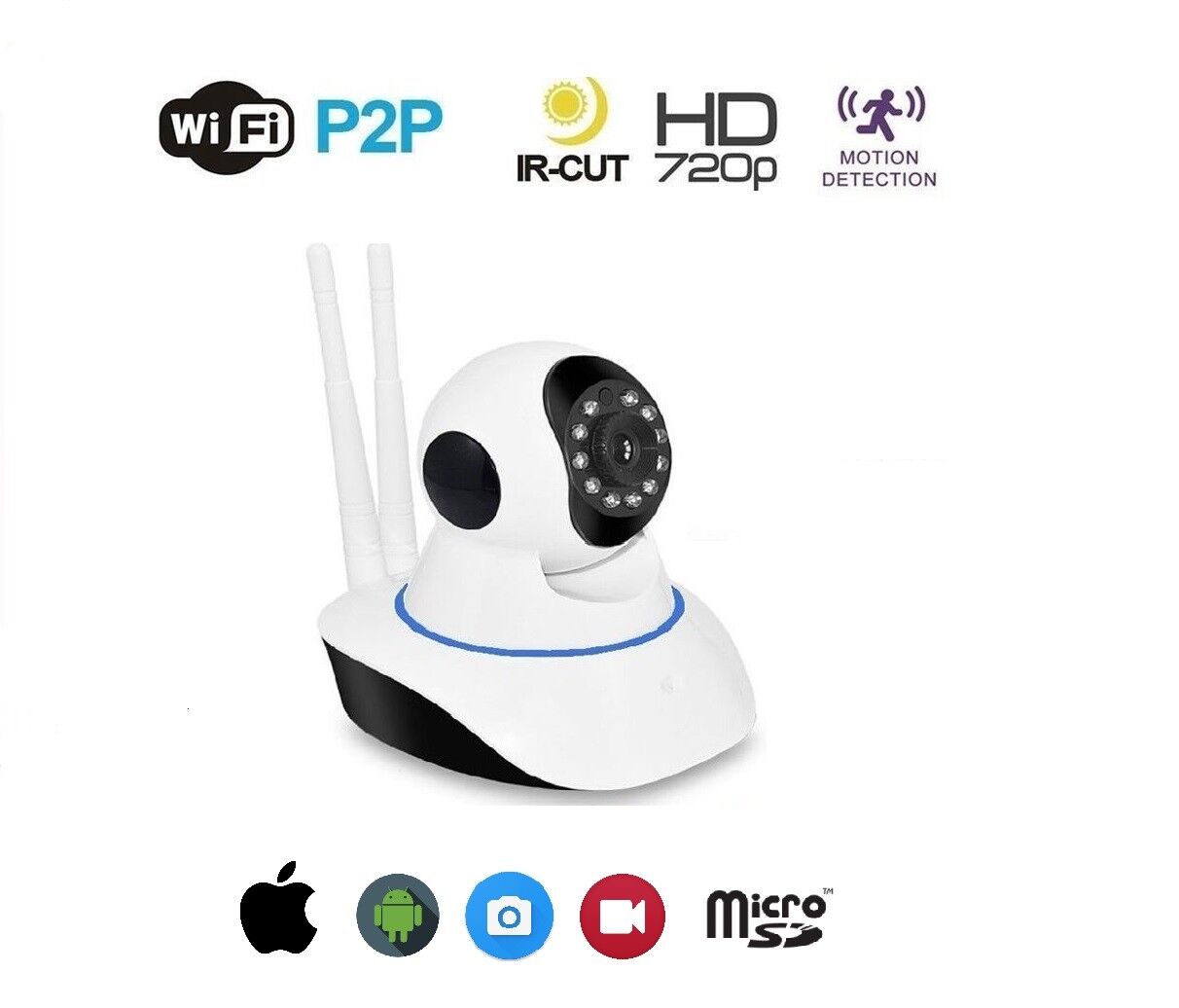 TELECAMERA IP CAM CAMERA HD 720P WIRELESS LED IR LAN MOTORIZZATA WIFI RETE ONVIF