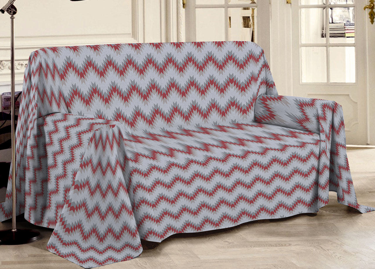 Telo Arredo Multiuso Linea Pensieri Delicati In 100% Cotone Dis Zig Zag 7672 - Singolo - Rosso