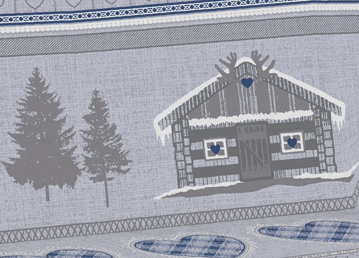Telo Arredo Multiuso Linea Pensieri Delicati In Cotone Disegno Chalet - Singolo - Blu