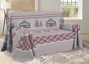 Telo Arredo Multiuso Linea Pensieri Delicati In Cotone Disegno Chalet - Singolo - Rosso