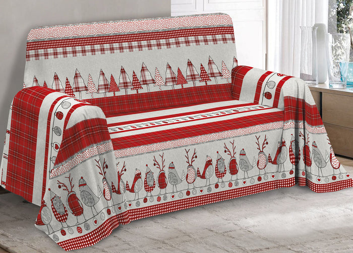 Telo Arredo Granfoulard Copritutto Cotone Copriletto Multiuso Disegni Invernali OB - 2 Piazze - Oliver Rosso