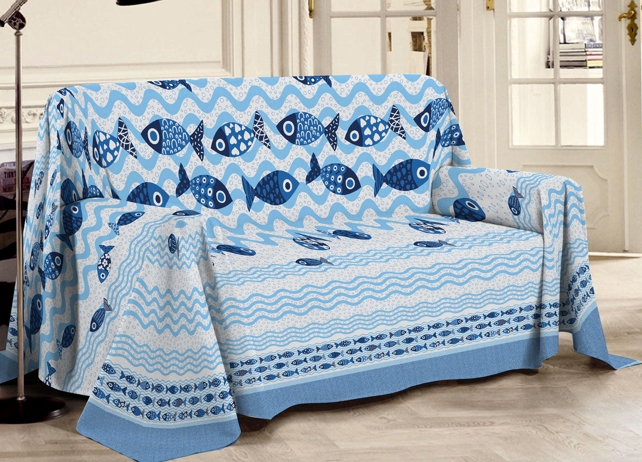 Telo Arredo Multiuso Linea Pensieri Delicati In Cotone Disegno Pesciolini - Singolo - Blu
